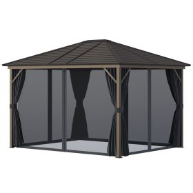 Outsunny Alfresco Aluminum Haven: 10'x12' Hardtop Gazebo with Dark Grey Frame, Curtain Netting for Gardens