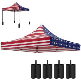 Outsunny 10' x 10' Replacement Canopy Top for Pop Up Canopy Tent with 4 Sand Bags, UPF50+ Protection, American Flag