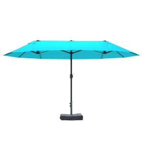 Outsunny Patio Umbrella, 15' Steel Rectangular Outdoor Double Sided Market Umbrella with Base, Sun Protection & Easy Crank, Blue