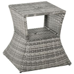 Outsunny Rattan Tea Bistro Side Table with Umbrella Hole, 2-Tier Storage Shelf, Gray, for Patio & Backyard