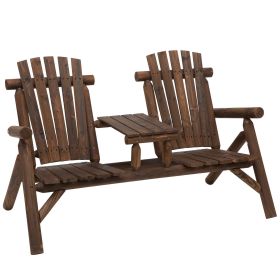 Outsunny Wood Adirondack Patio Chair Bench with Center Coffee Table, Perfect for Lounging and Relaxing Outdoors Carbonized