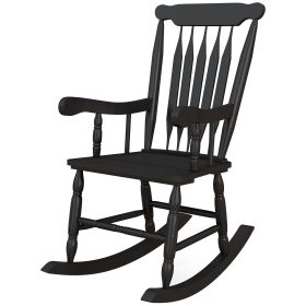 Outsunny Porch Rocker Black High Back Wooden Rocking Chair for Outdoor Garden Durable Comfortable Seating