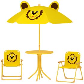Qaba Kids Picnic Table and Chair Set, Outdoor Activity Table with Foldable Chairs, Height Adjustable Umbrella, Yellow