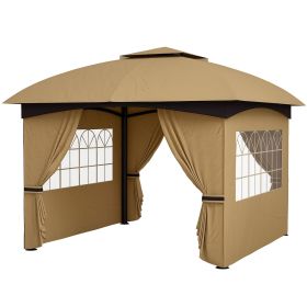 Outsunny 11' x 11' Outdoor Gazebo, Double Roof Patio Gazebo with Curtains, Church Windows, Galvanized Steel Frame, Beige