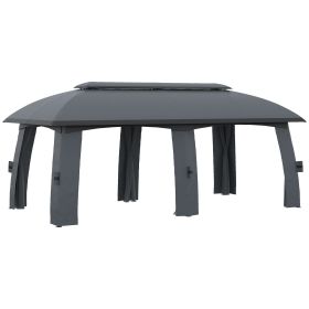 Outsunny Dark Gray Alfresco Abode: 10x20ft Netted Gazebo Canopy for Garden Soirees
