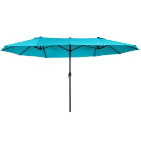 Outsunny 15ft Patio Umbrella with Base, Rectangular, Double-Canopy, UV-Blocking, Easy Crank, Blue