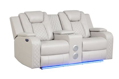 LED & Power Reclining Loveseat Made With Faux Leather in Ice