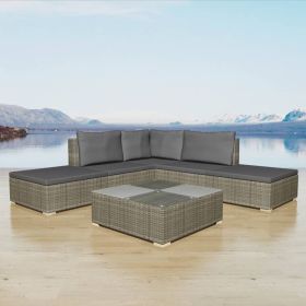 6 Piece Patio Lounge Set with Cushions Poly Rattan Gray