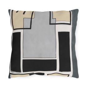 Decorative Outdoor Pillows With Zipper - Abstract Black Grey Brown Geometric Contemporary Art Shapes
