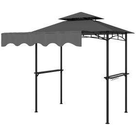 Outsunny 8' x 5' Outdoor Grill Gazebo, Barbecue Gazebo Shelter with Side Awning, 2 Side Shelves and 6 Hooks, Dark Gray