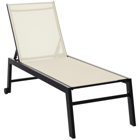Outsunny Reclining Chaise Lounge, Outdoor Wooden, White, Wheels, Adjustable Backrest