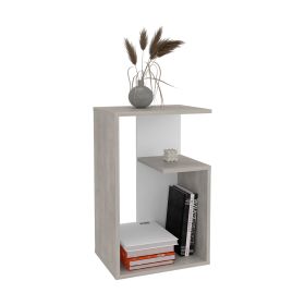Stebbins Side Table, 2 Shelves (Color: Concrete Gray / White Washed Oak)