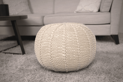 Bordeaux Knitted Cotton Round Pouf, Beige (Color: as Pic)